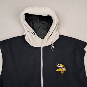 Vintage Minnesota Vikings Pro Player Jacket‎ Men XL Reversible Fleece Hooded 90s